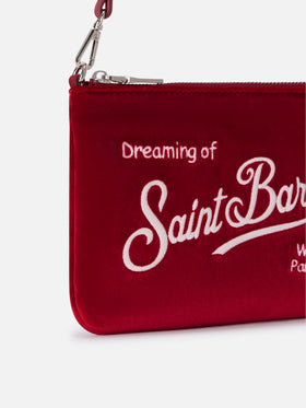 Bolso de hombro Bordeaux Mini Parisienne de terciopelo con bordado del logotipo 