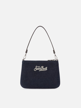 Blue Bolso de hombro Mini Parisienne de denim con bordado del logo 