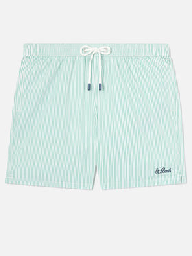 Patmos seersucker striped swim shorts in sage green and white