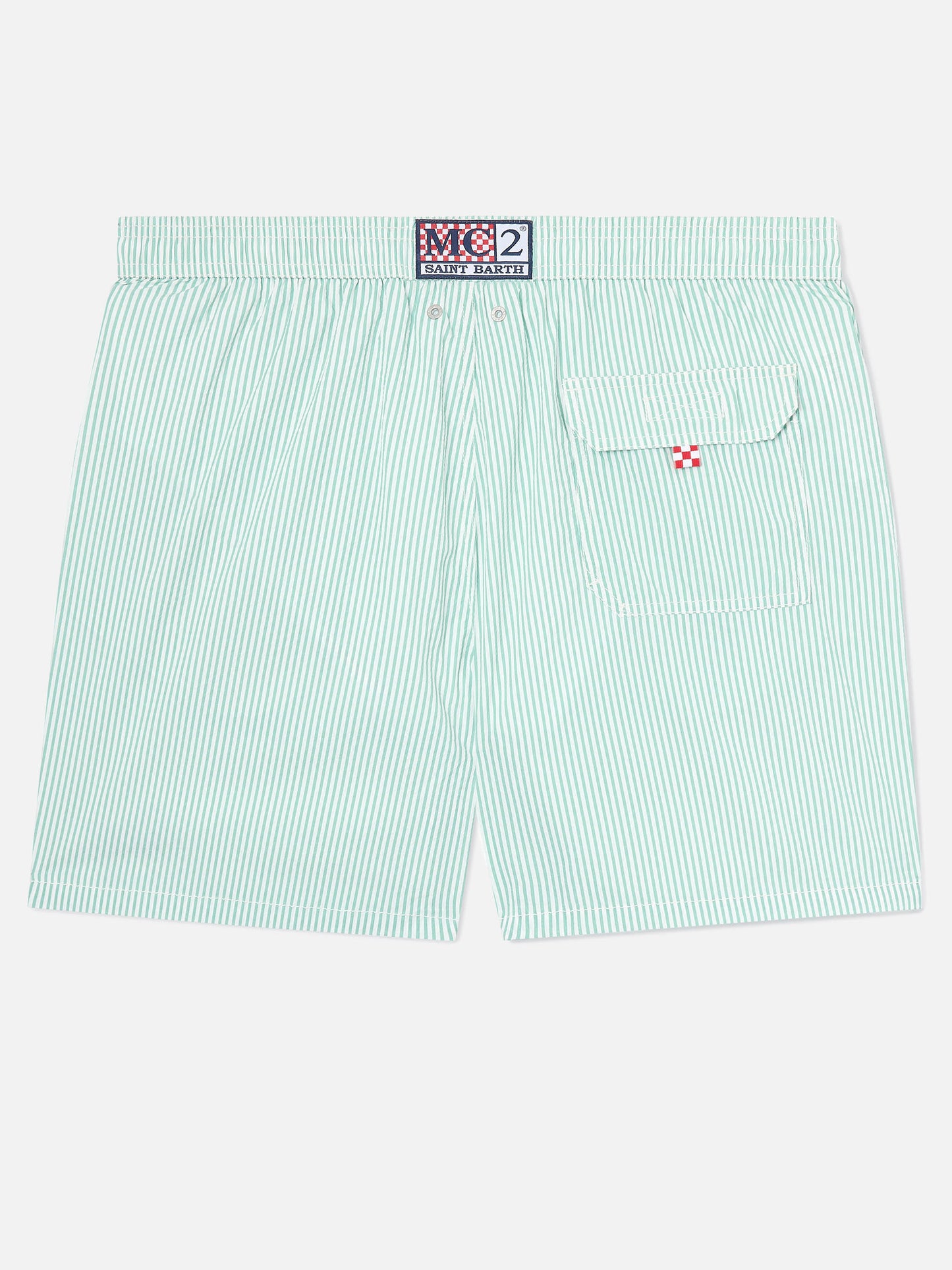 Patmos seersucker striped swim shorts in sage green and white