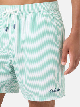 Patmos seersucker striped swim shorts in sage green and white