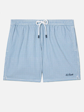 Costume mare Patmos in seersucker vichy blu e bianco