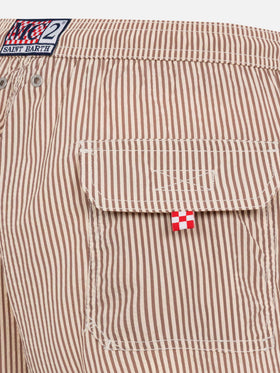 Seersucker beige striped classic light swim shorts Patmos - MC2 Saint Barth