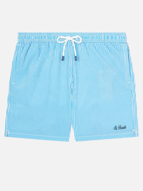 Bañador shorts de seersucker a rayas Patmos en bluette y blanco 