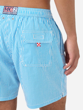 Bañador shorts de seersucker a rayas Patmos en bluette y blanco 