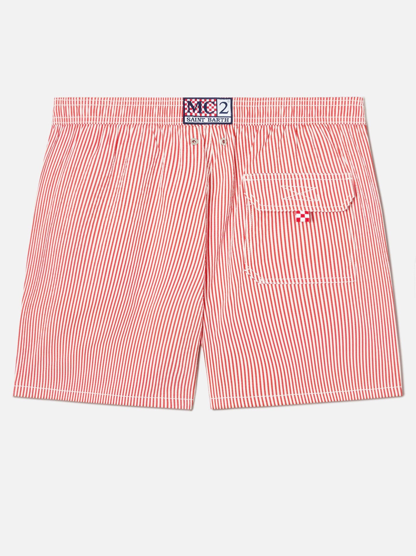 Costume mare Patmos in seersucker rigato rosso e bianco