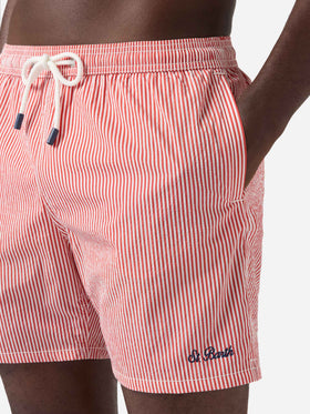 Costume mare Patmos in seersucker rigato rosso e bianco