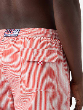 Costume mare Patmos in seersucker rigato rosso e bianco