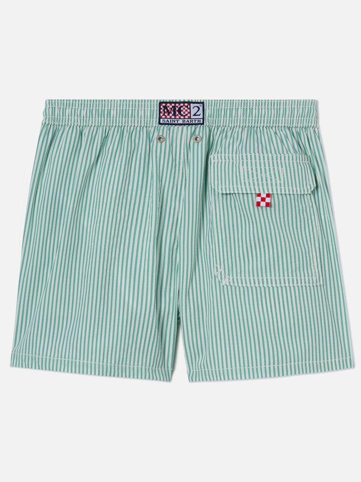 Patmos Jr gestreifte Seersucker-Badeshorts mit St. Barth-Stickerei 