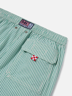 Patmos Jr seersucker swim shorts striped with St. Barth embroidery