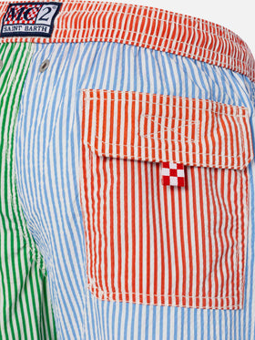 Patmos Jr seersucker striped mid-length swim shorts - MC2 Saint Barth