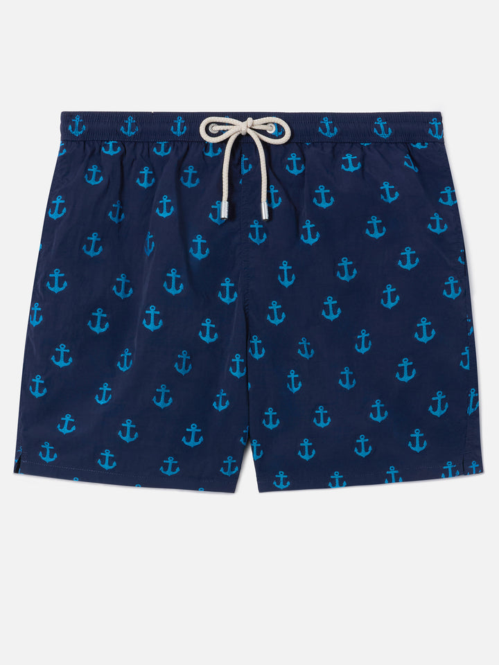 Costume mare Patmos blu con stampa ancore all-over