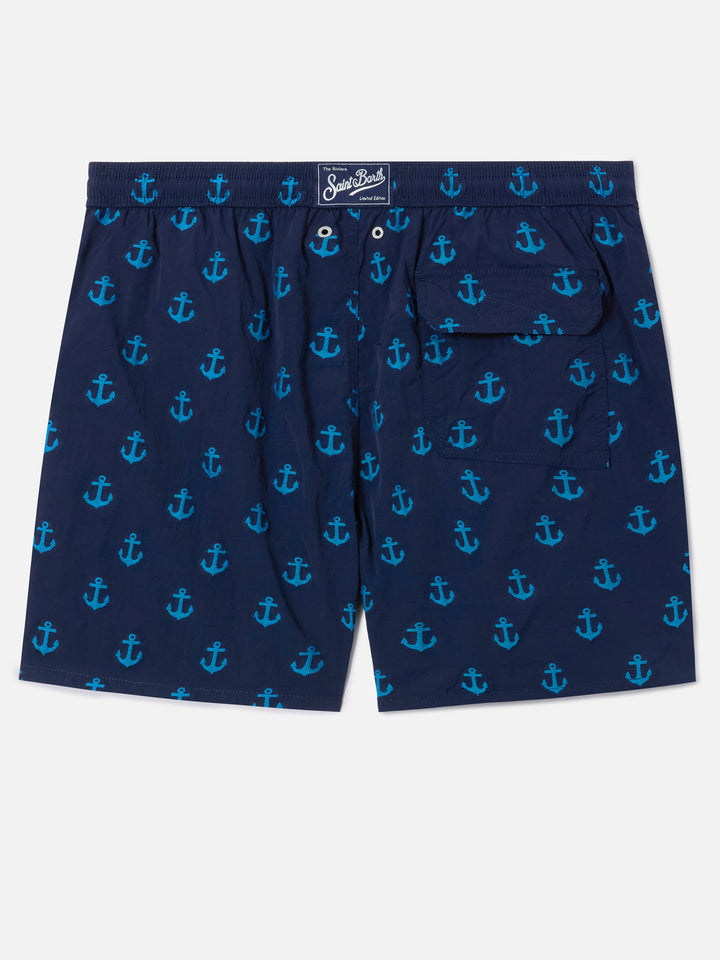Costume mare Patmos blu con stampa ancore all-over