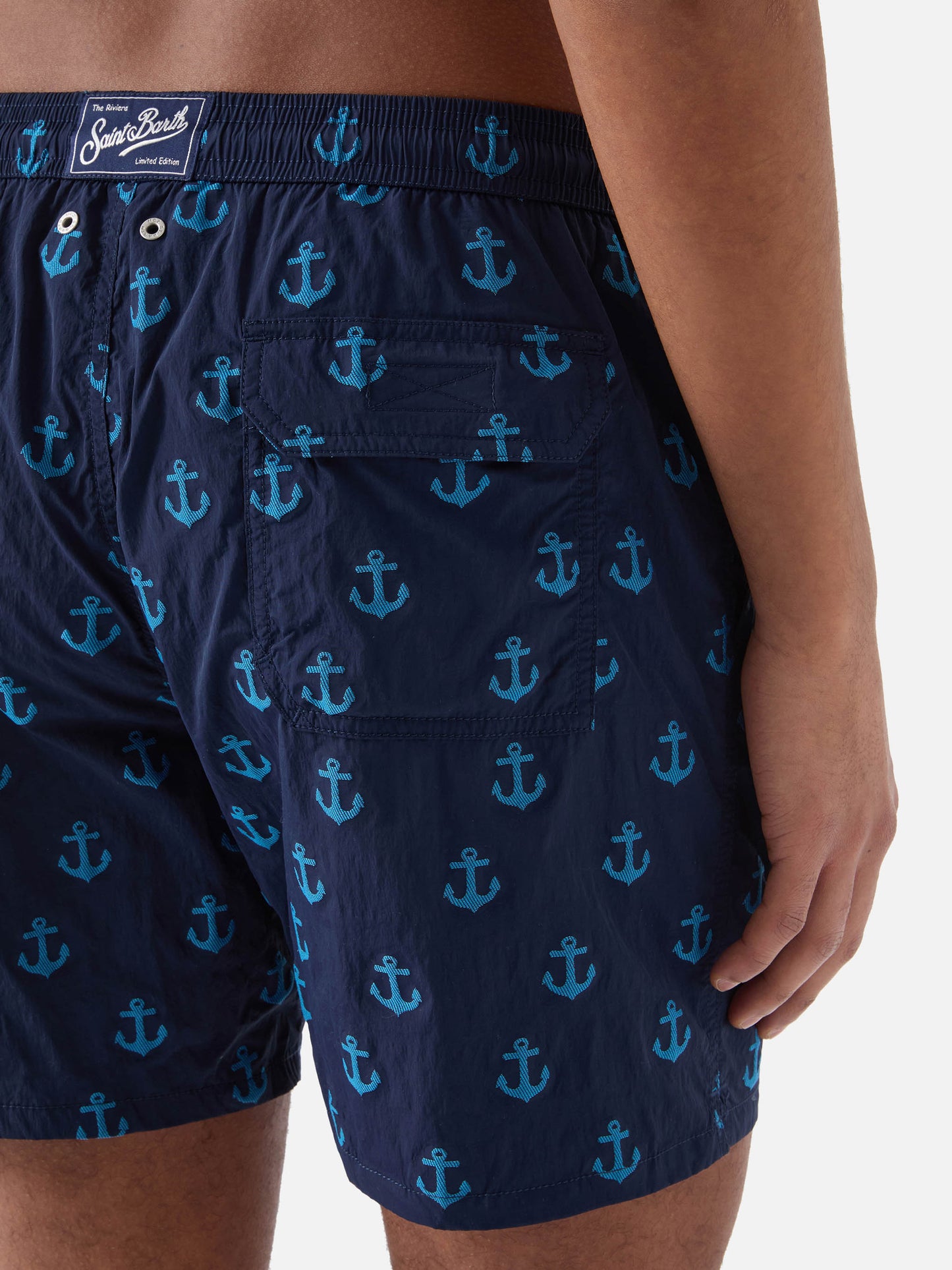 Costume mare Patmos blu con stampa ancore all-over