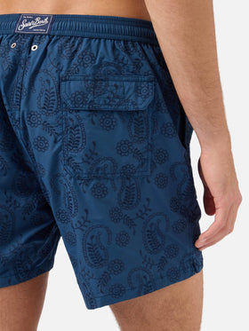 Patmos swim shorts in blue sangallo with embroidery