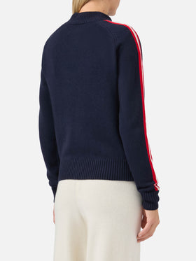 Peak cashmere-blend mock-neck in blue with Ski Lover jacquard
