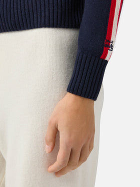 Peak cashmere-blend mock-neck in blue with Ski Lover jacquard
