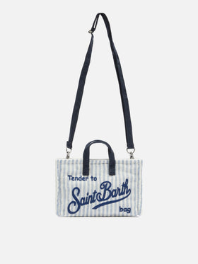 Linen Phone Bag with light blue striped print - MC2 Saint Barth