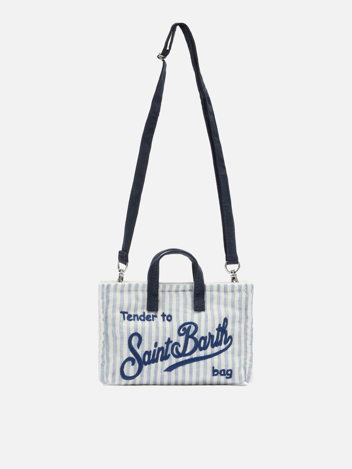 Linen Phone Bag with light blue striped print - MC2 Saint Barth