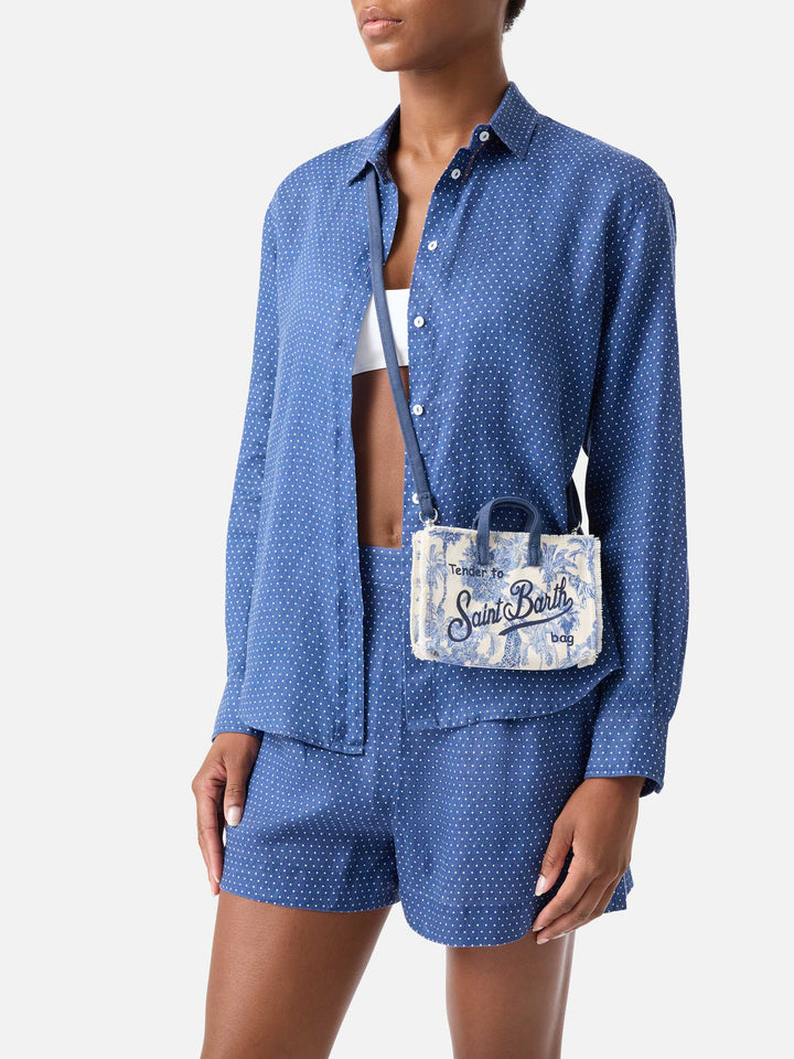 Micro Phone canvas bag with toile de jouy print and contrasting logo