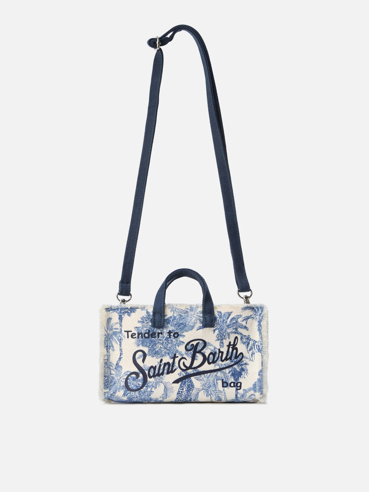 Micro Phone canvas bag with toile de jouy print and contrasting logo
