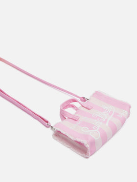 Cotton canvas Phone Bag with pink striped print - MC2 Saint Barth