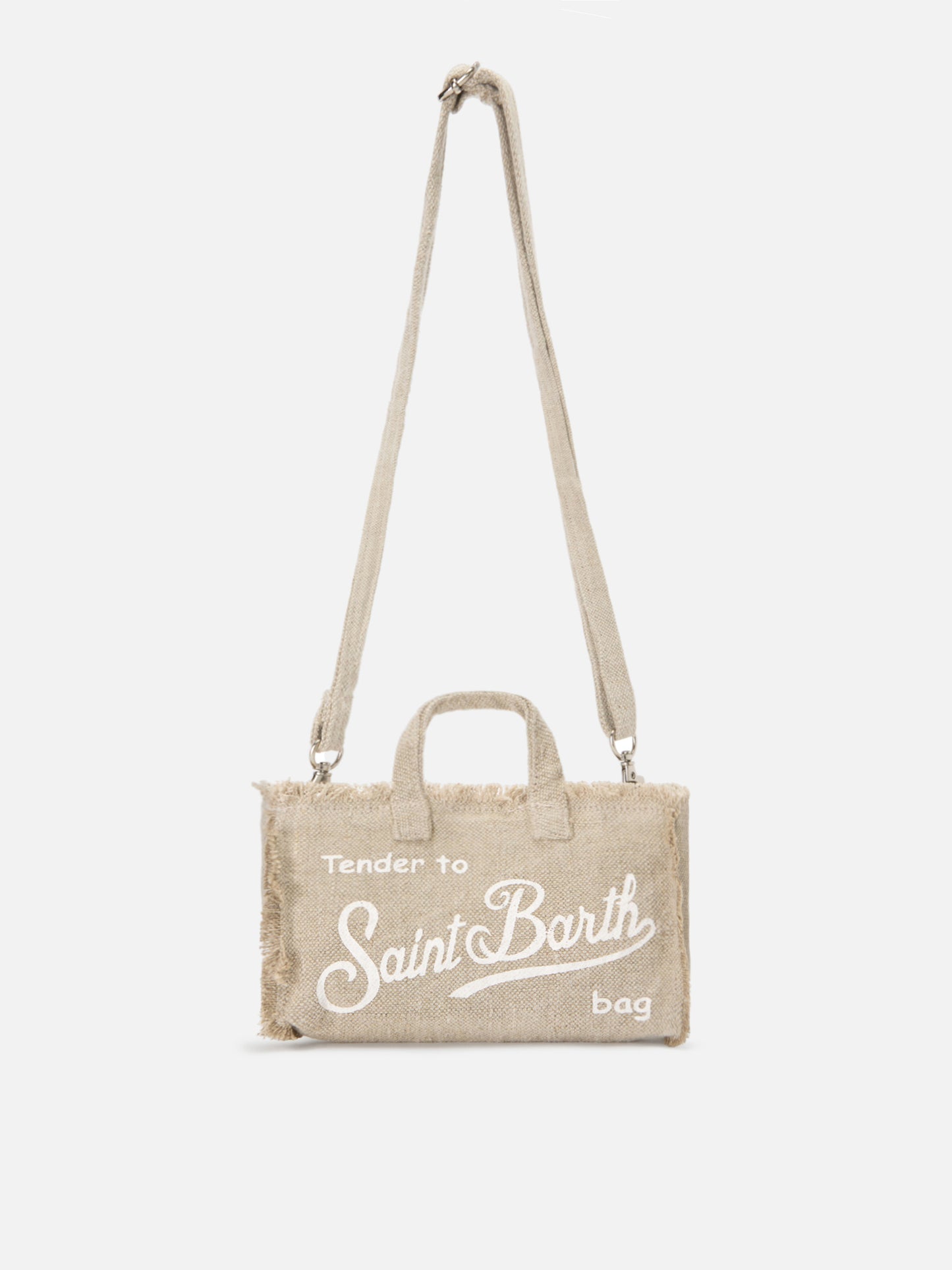 micro Phone solid beige linen bag with contrasting logo
