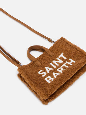 Pochette téléphone marron en tissu teddy avec logo brodé 