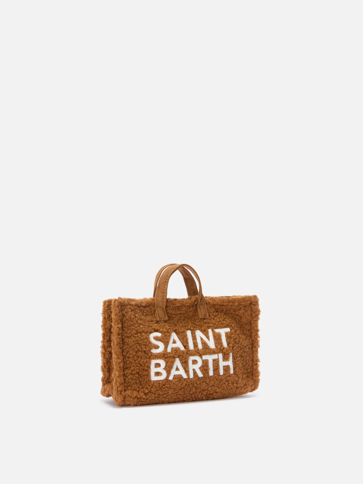 Pochette téléphone marron en tissu teddy avec logo brodé 