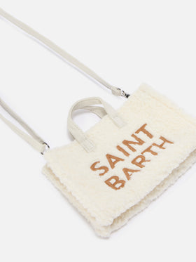 Phone Bag panna in tessuto teddy con ricamo logo
