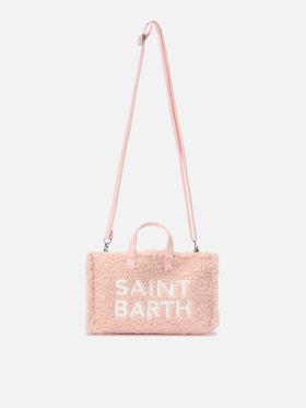 Sac téléphone rose en tissu teddy avec broderie logo 
