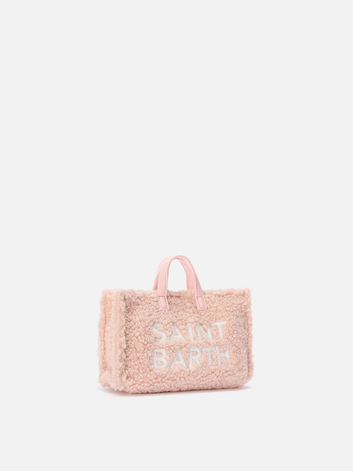 Sac téléphone rose en tissu teddy avec broderie logo 
