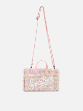 Mini-Handytasche aus rosa Lurex-Tweed