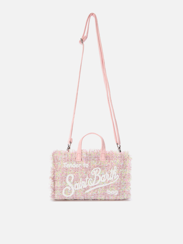 Phone Bag rosa in tweed con ricamo logo