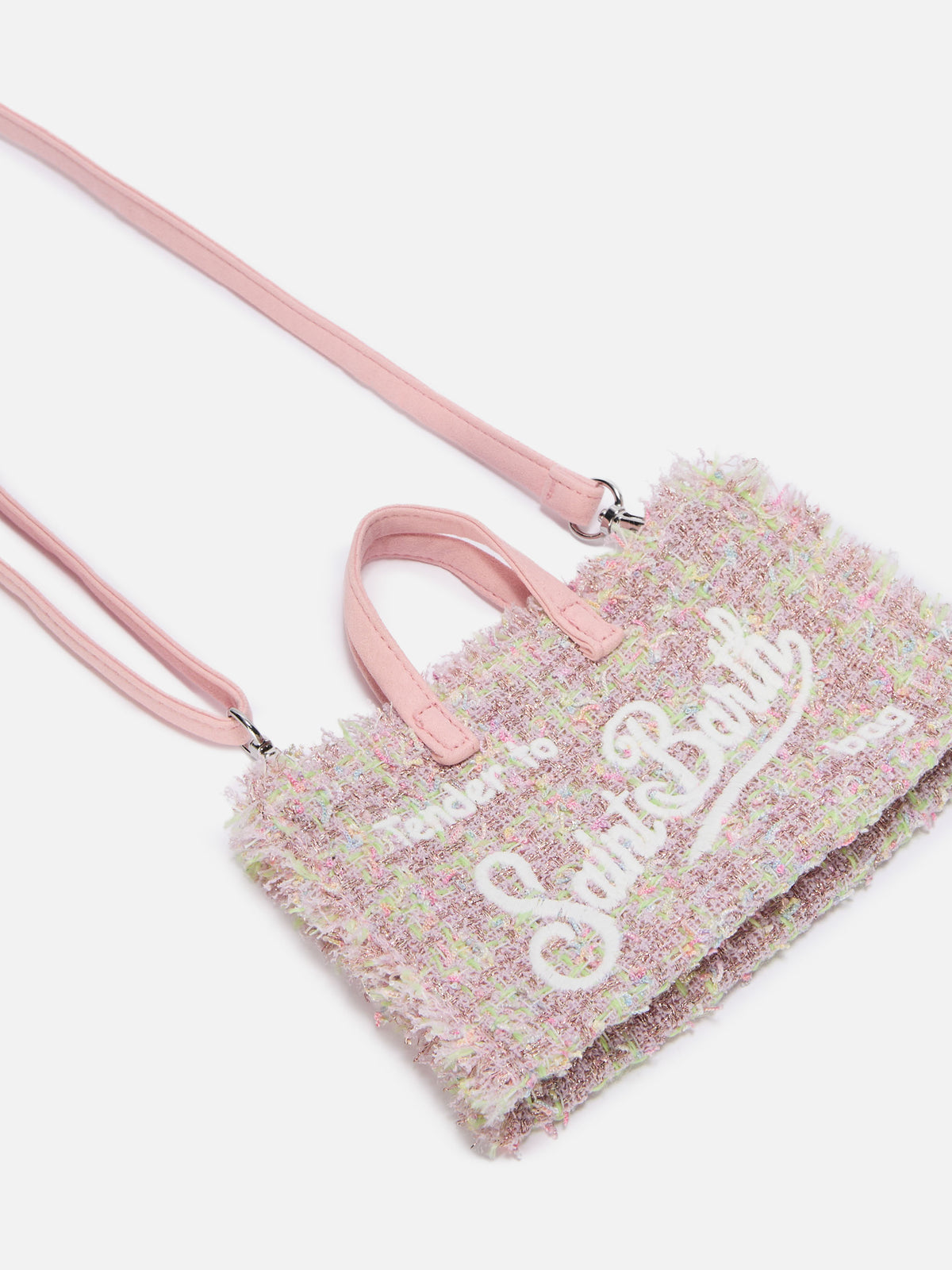 Pink Phone Bag in tweed with logo embroidery