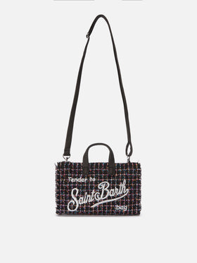 Mini-Handytasche aus schwarzem Lurex-Tweed