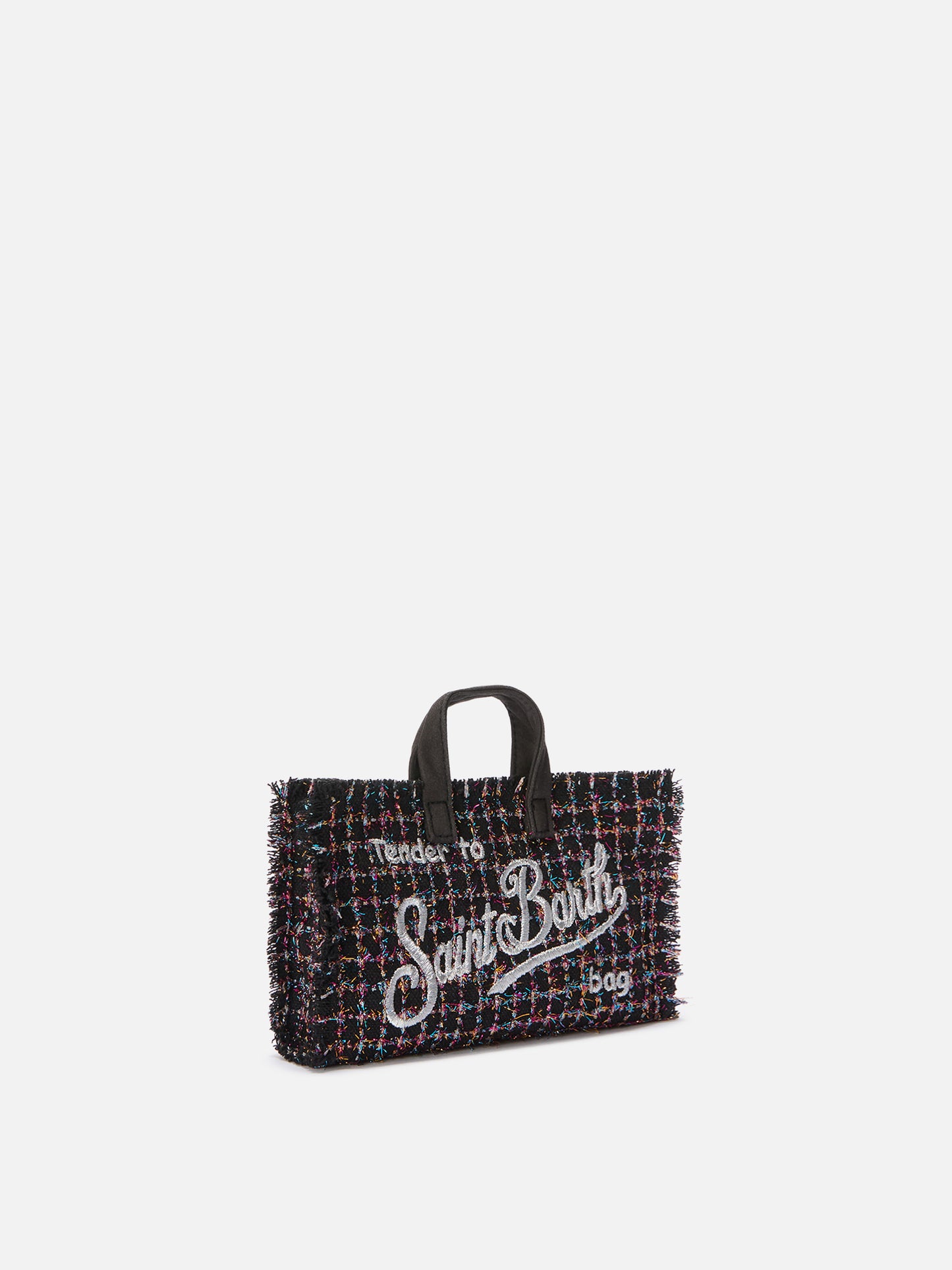 Mini-Handytasche aus schwarzem Lurex-Tweed