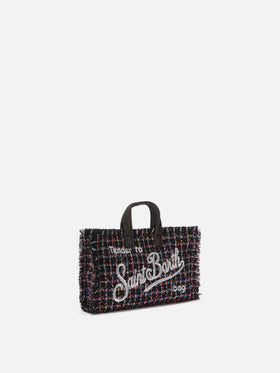 Bolso para teléfono negro en tweed con bordado del logo 