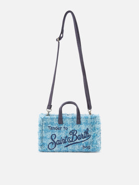 Leichte blue Phone Bag aus Tweed mit Logo-Stickerei 