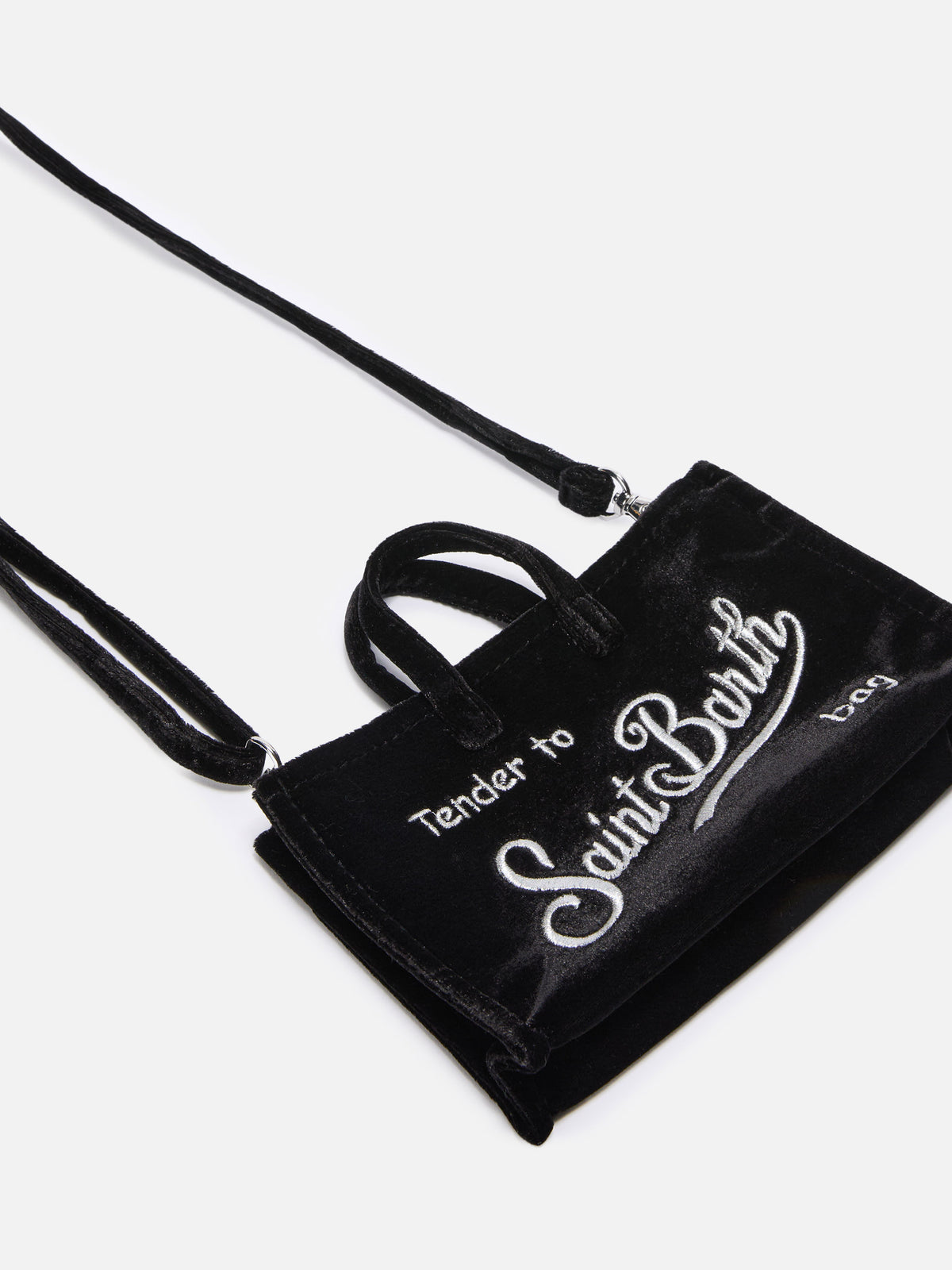 Phone Bag nera in velluto con ricamo logo