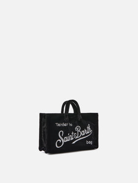 Phone Bag nera in velluto con ricamo logo