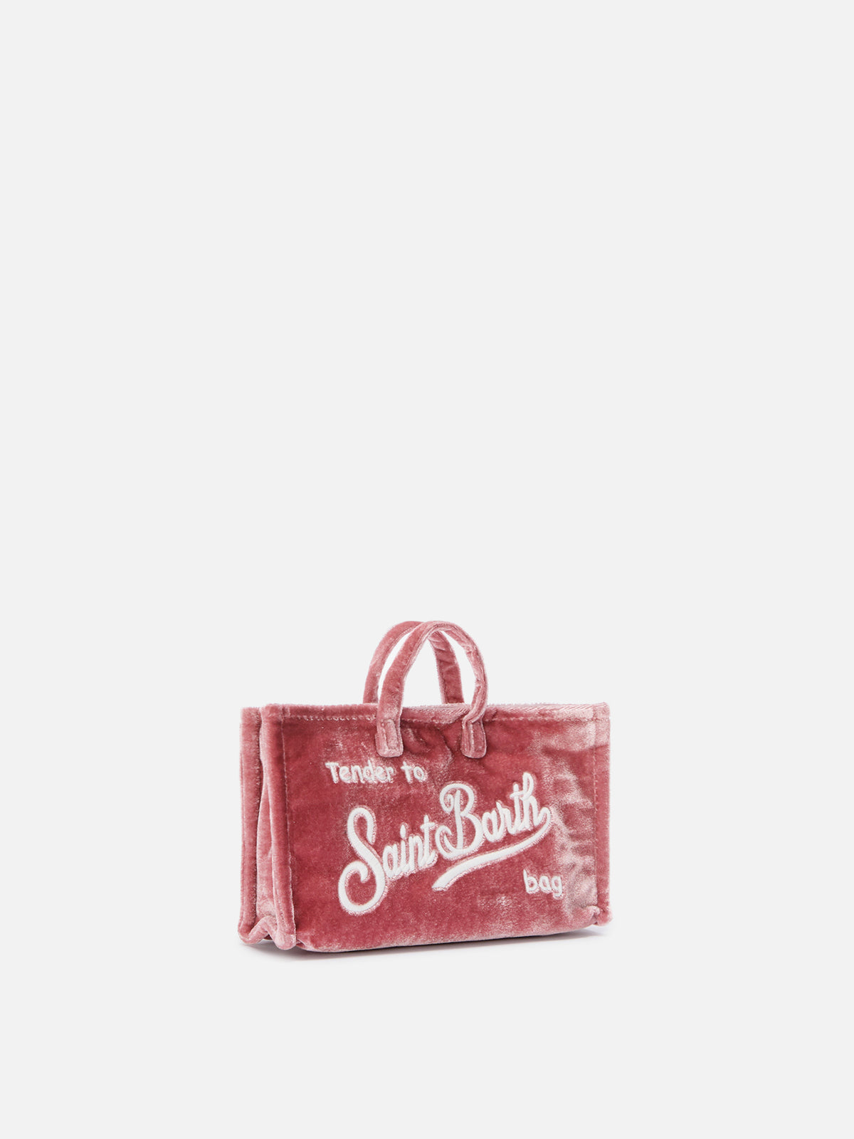 Phone Bag rosa in velluto con ricamo logo