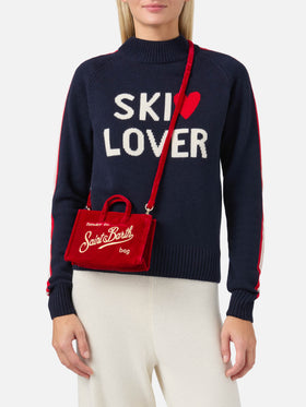 Red Phone Bag in velvet with logo embroidery