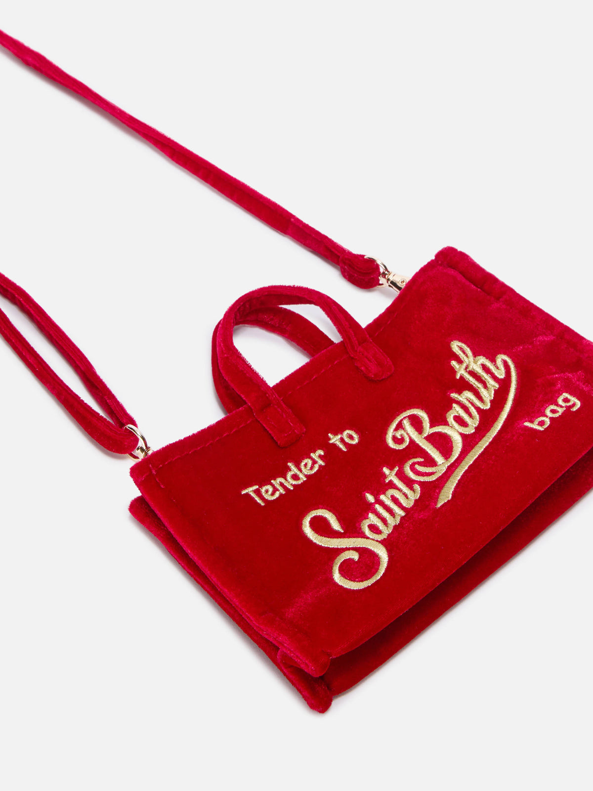 Red Phone Bag in velvet with logo embroidery