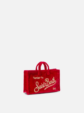 Red Phone Bag in velvet with logo embroidery
