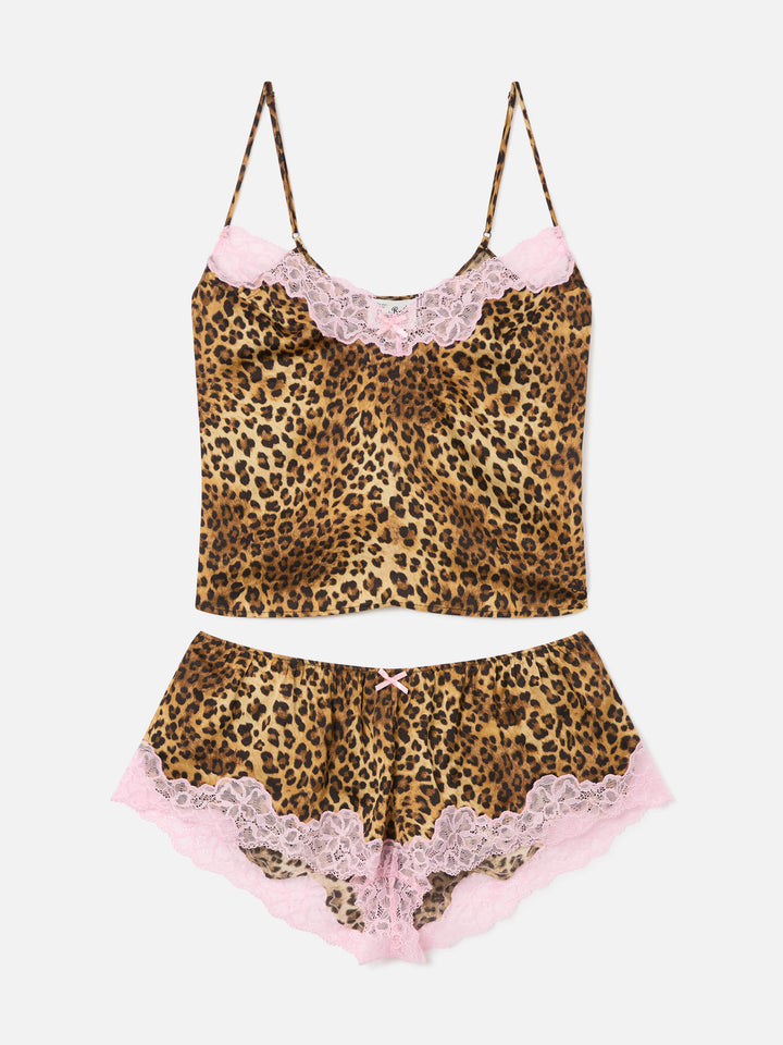 Pilar top and shorts set with leopard print and lace