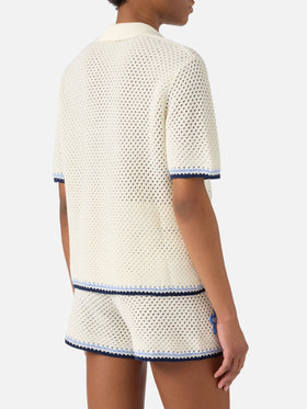 Polo Pixie de punto calado con parches marinos 
