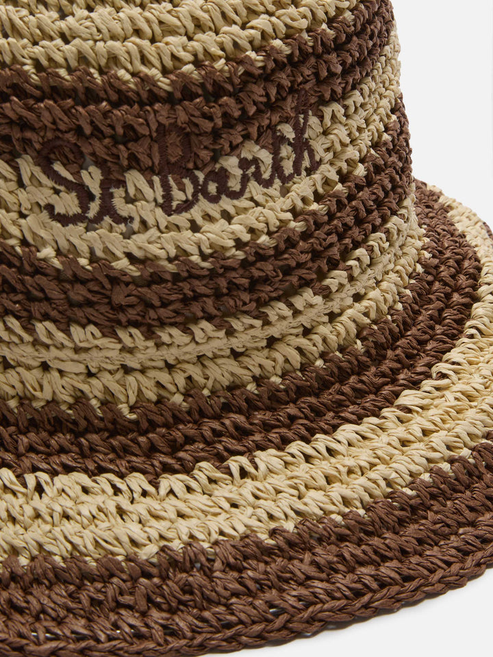 Bob Polly à rayures beige et marron avec logo brodé 
