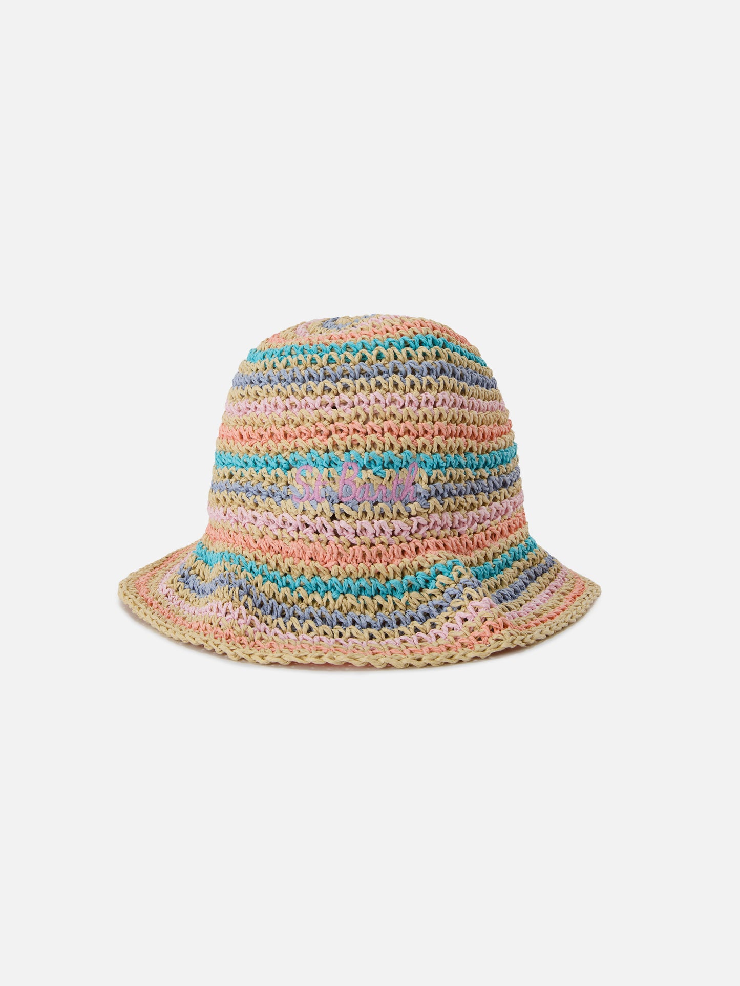 Sombrero bucket Polly con rayas multicolor y logo bordado 