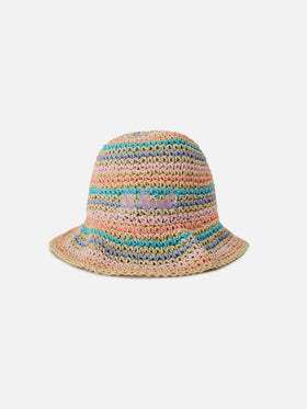 Sombrero bucket Polly con rayas multicolor y logo bordado 